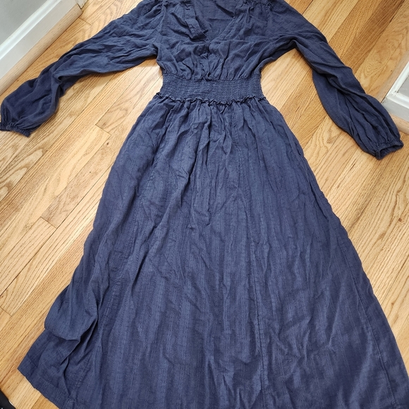 Waist-Defined Puff-Sleeve Smocked Midi Dress - Picture 2 of 2